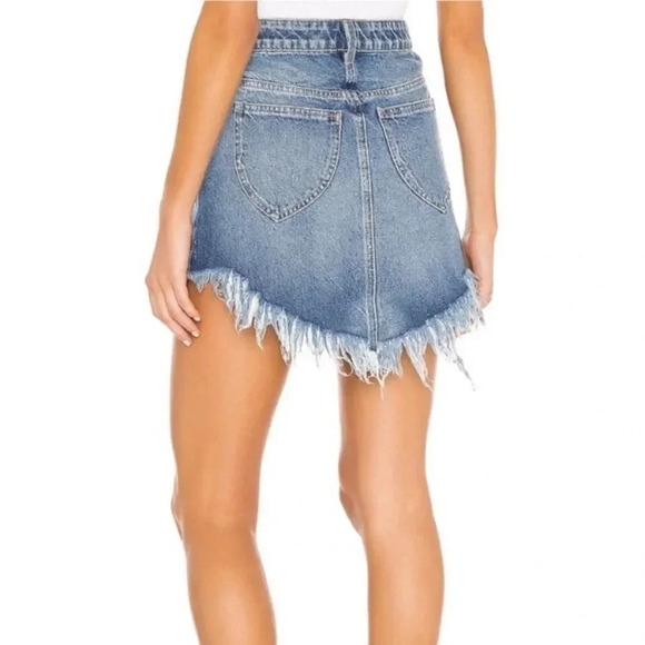 Host Pick! New With Tags! Free People Bailey Fringe Denim Mini Skirt - Picture 2 of 12